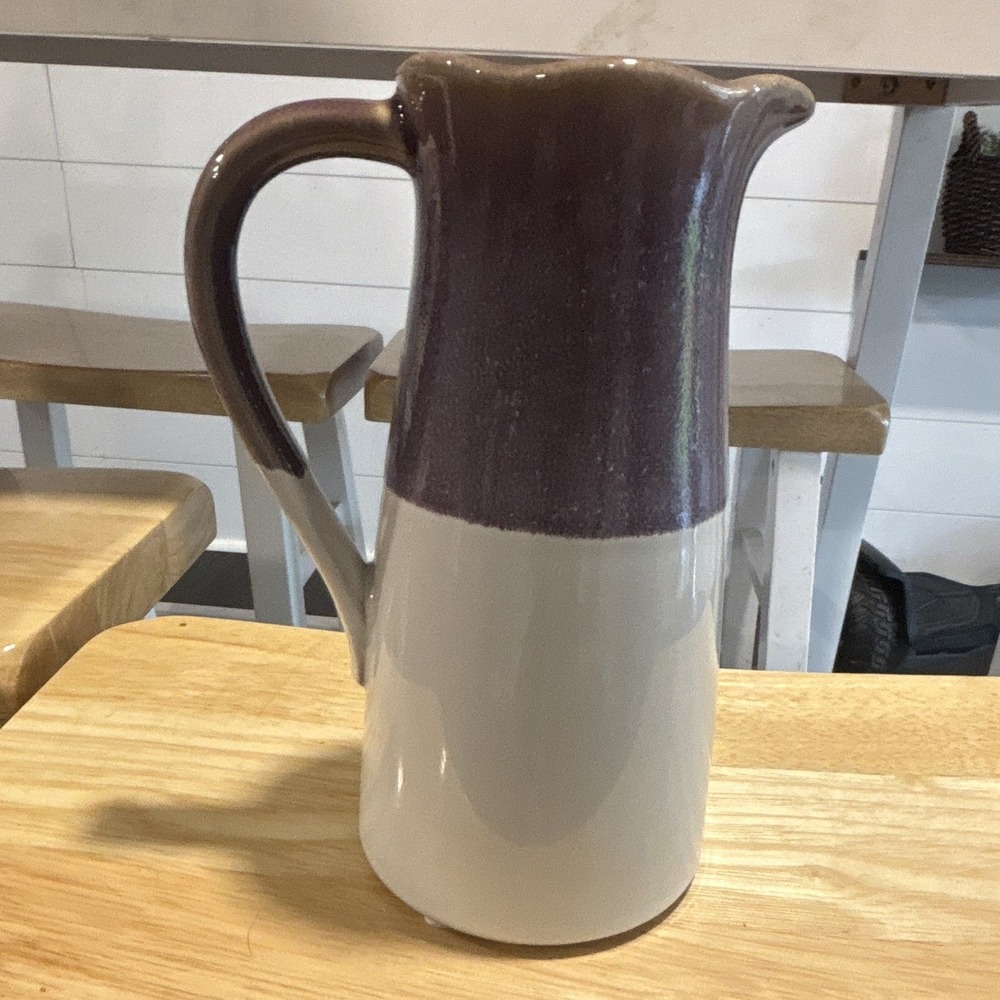 Ashland Purple & White Speckled Ceramic Floral Pitcher w/ Handle 2 qt